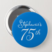 Elegant Blauw Monogram 75e Verjaardagsfeestje Ronde Button 4,0 Cm (Voorkant /achterkant)