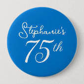 Elegant Blauw Monogram 75e Verjaardagsfeestje Ronde Button 4,0 Cm (Voorkant)