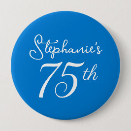 Elegant Blauw Monogram 75e Verjaardagsfeestje Ronde Button 4,0 Cm