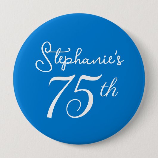 Elegant Blauw Monogram 75e Verjaardagsfeestje Ronde Button 4,0 Cm (Voorkant)