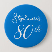 Elegant Blauw Monogram 80e Verjaardagsfeestje Ronde Button 4,0 Cm (Voorkant)