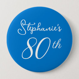 Elegant Blauw Monogram 80e Verjaardagsfeestje Ronde Button 4,0 Cm