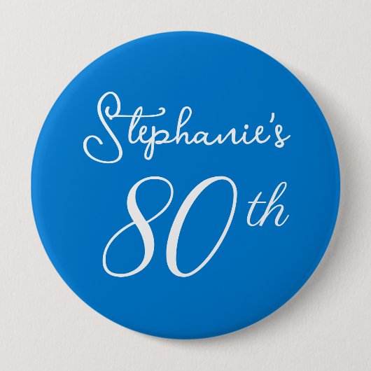 Elegant Blauw Monogram 80e Verjaardagsfeestje Ronde Button 4,0 Cm (Voorkant)