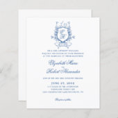 Elegant Blauw Monogram Crest Traditionele Bruiloft (Voorkant / Achterkant)