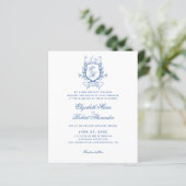 Elegant Blauw Monogram Crest Traditionele Bruiloft (Staand voorkant)