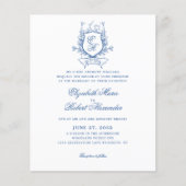 Elegant Blauw Monogram Crest Traditionele Bruiloft (Voorkant)