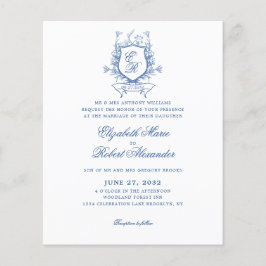 Elegant Blauw Monogram Crest Traditionele Bruiloft