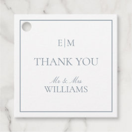 Elegant Blauw Monogram Dank u Script Bruiloft Bedankjes Labels