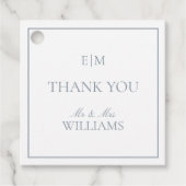 Elegant Blauw Monogram Dank u Script Bruiloft Bedankjes Labels (Voorkant)