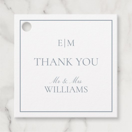 Elegant Blauw Monogram Dank u Script Bruiloft Bedankjes Labels (Voorkant)