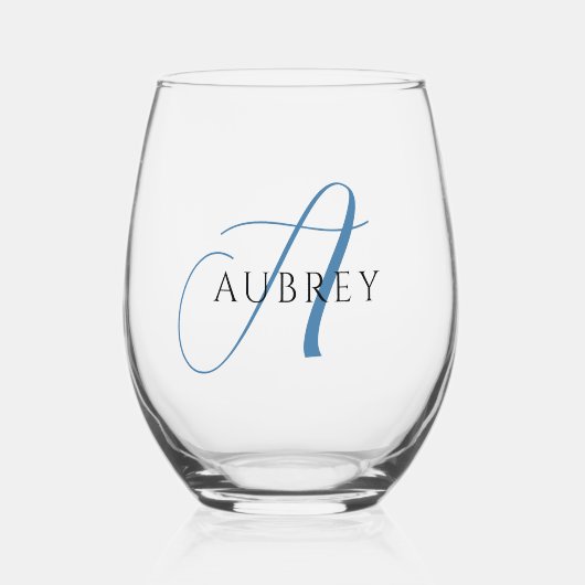 Elegant Blauw Monogram Drinkware Set Wijnglas Zonder Voet (Voorkant)