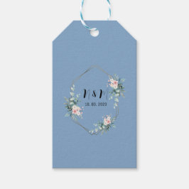 Elegant Blauw Monogram Eucalyptus Bruiloft Cadeaulabel