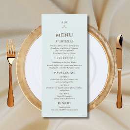 Elegant Blauw Monogram Parel Wedding Menu