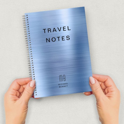 Elegant Blauw Monogram Reizen Notitieboek
