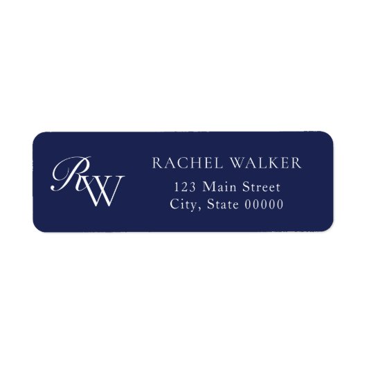 Elegant Blauw Monogram Retouradres Etiket (Voorkant)