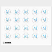 Elegant Blauw Monogram Retouradres Ronde Sticker (Vel)
