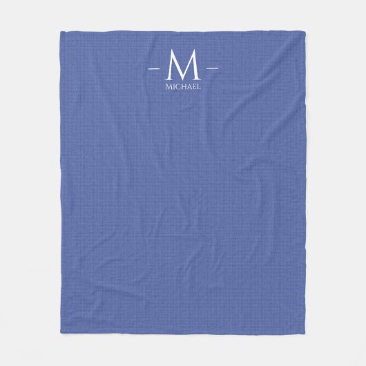 Elegant Blauw Monogram Sjabloon Aangepast Medium Fleece Deken (Voorkant)