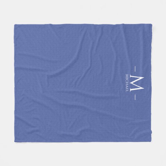Elegant Blauw Monogram Sjabloon Aangepast Medium Fleece Deken (Voorkant (Horizontaal))