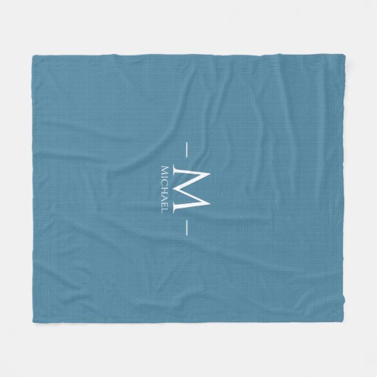Elegant Blauw Monogram Sjabloon Medium Fleece Deken (Voorkant (Horizontaal))