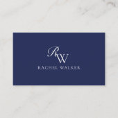 Elegant Blauw Monogram Visitekaartje (Voorkant)