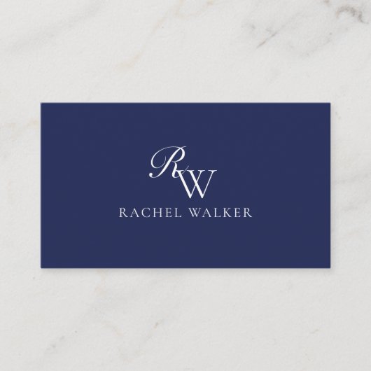 Elegant Blauw Monogram Visitekaartje (Voorkant)