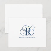 Elegant Blauw Monogram Vlakke Nota Kaart Notitiekaartje (Voorkant / Achterkant)