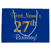 Elegant, Blauw, Nep Goud 27e Verjaardag + Naam Groot Cadeauzakje (Achterkant)