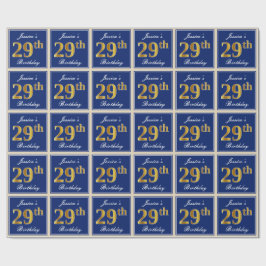 Elegant, Blauw, Nep Goud 29e Verjaardag + Naam Cadeaupapier