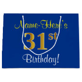 Elegant, Blauw, Nep Goud 31e Verjaardag + Naam Groot Cadeauzakje (Voorkant)