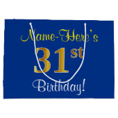Elegant, Blauw, Nep Goud 31e Verjaardag + Naam Groot Cadeauzakje (Achterkant)