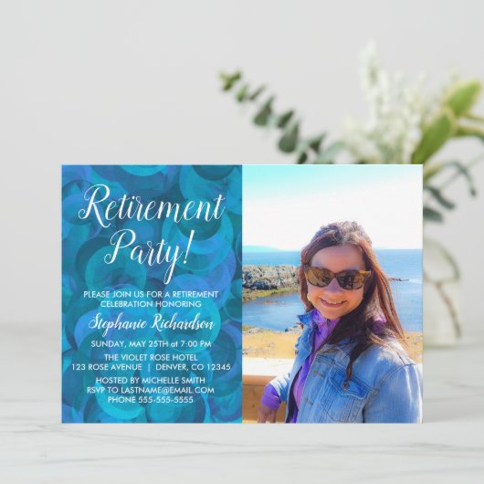Elegant Blauw Oceaans Fotoverjaardagsfeestje Kaart (Staand voorkant)