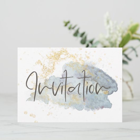 Elegant Blauw Ombré Waterverf Gouden Accenten Brui Kaart (Staand voorkant)