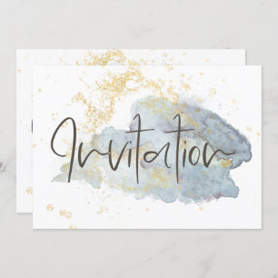 Elegant Blauw Ombré Waterverf Gouden Accenten Brui Kaart