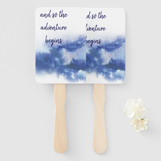 Elegant Blauw Ombre Waterverf Liefde Quote Bruilof Handwaaier (Voorkant en achterkant)