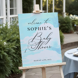 Elegant blauw op cloud 9 Baby shower welkomstbord Poster