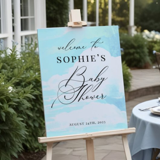 Elegant blauw op cloud 9 Baby shower welkomstbord Poster
