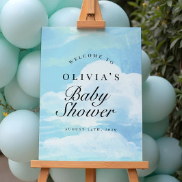 Elegant blauw op cloud 9 Baby shower welkomstbord Poster