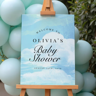 Elegant blauw op cloud 9 Baby shower welkomstbord Poster