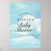Elegant blauw op cloud 9 Baby shower welkomstbord Poster (Voorkant)