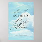 Elegant blauw op cloud 9 Baby shower welkomstbord Poster (Voorkant)