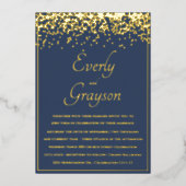 Elegant Blauw Opulentie Goud Confetti Bruiloft Folie Uitnodiging (Voorkant)
