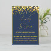 Elegant Blauw Opulentie Goud Confetti Bruiloft Folie Uitnodiging (Staand Voorkant)