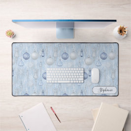 Elegant Blauw Ornament Patroon Bureaumat Op Maat