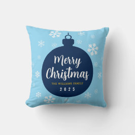 Elegant Blauw Ornament Sneeuwvlok Vrolijk Kerstfee Kussen