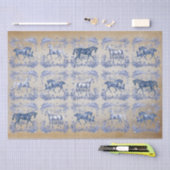 Elegant  Blauw Paard Bloemen Toile Kraft Tiss Tissuepapier (Craft)