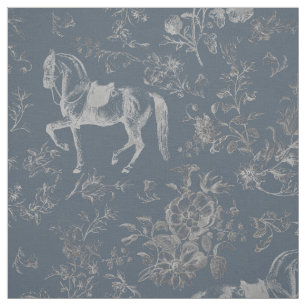Elegant  Blauw Paard Bloemen Toile Stof