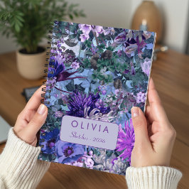 Elegant Blauw Paars Bloem Motief Notitieboek