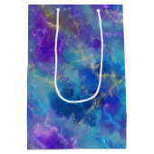 Elegant blauw, paars en goud marmerpatroon medium cadeauzakje (Achterkant)