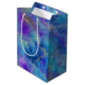 Elegant blauw, paars en goud marmerpatroon medium cadeauzakje (Achterkant Gekanteld)