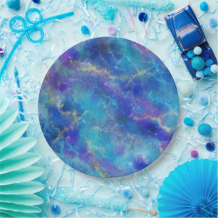Elegant blauw, paars en goud marmerpatroon papieren bordje